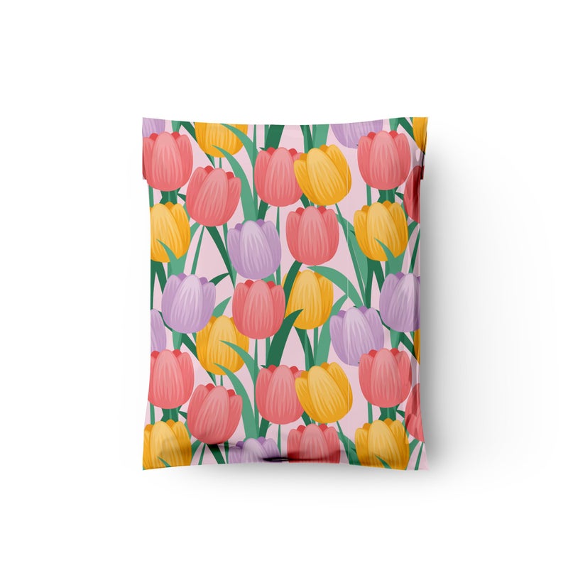 Pro Supply Global 10x13 (100) Trendy Tulip Flowers Floral Summer Designer Poly Mailers Waterproof Self Sealing Tear Resistant Polymailers Shipping Envelopes Premium Printed Bags For Small Businesses - Image 5